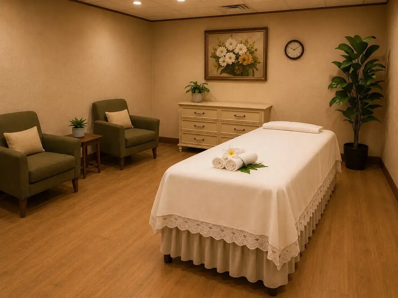 Comfortable massage room with soft lighting at Lucky Star Massage in Scottsdale AZ