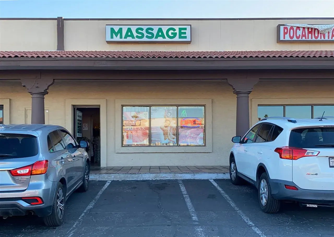 Lucky Star Massage storefront with the OPEN sign on N Scottsdale Rd in Scottsdale AZ