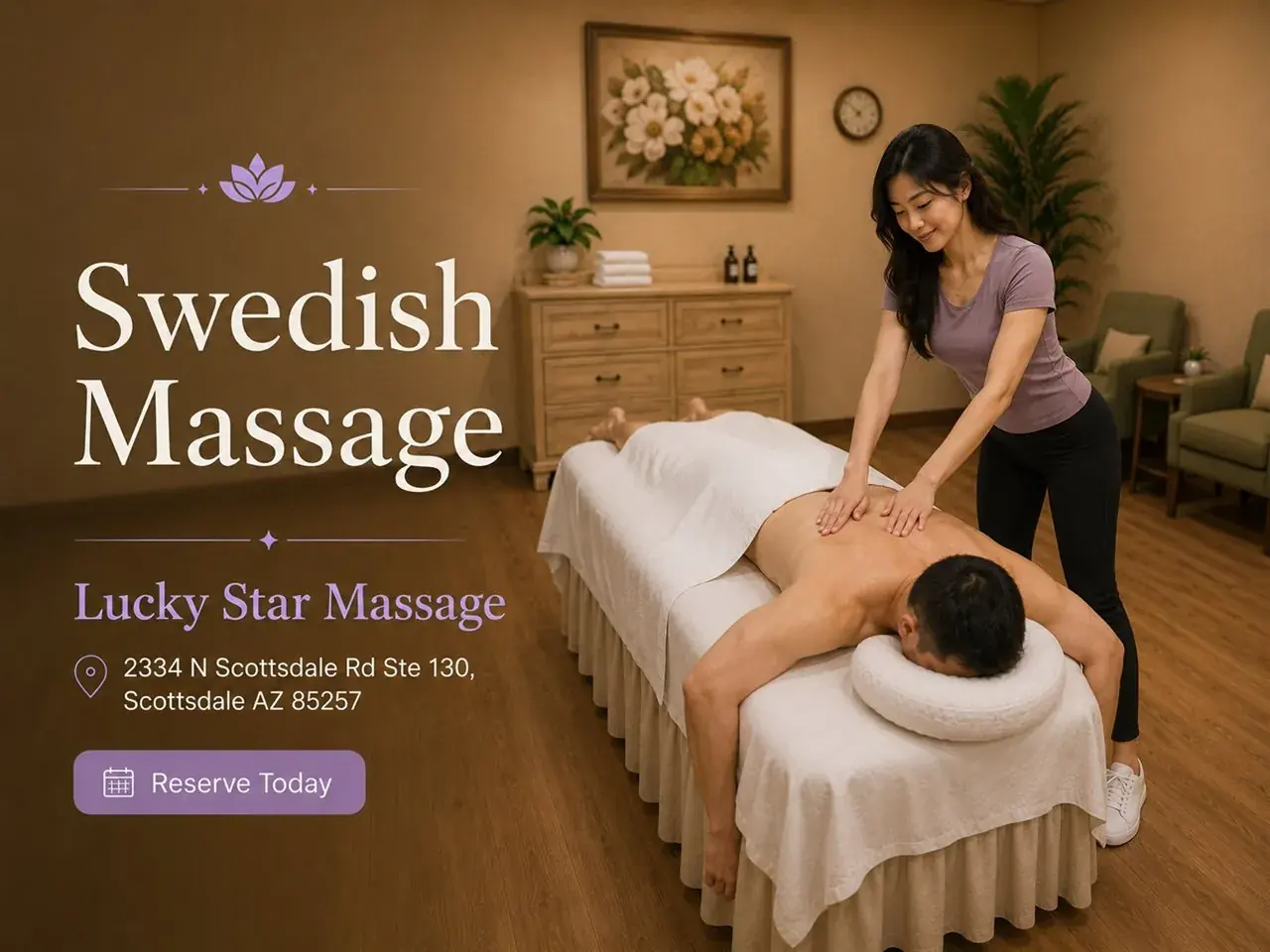 Swedish massage with long gliding strokes at Lucky Star Massage in Scottsdale AZ